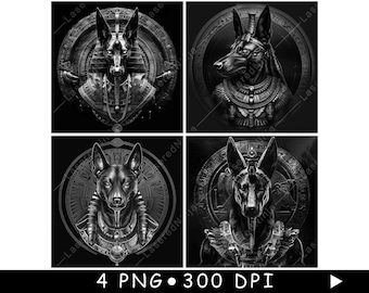 Cabeza de Anubis, chacal egipcio, dios antiguo, paquete PNG en blanco y negro, diseño para grabado láser.