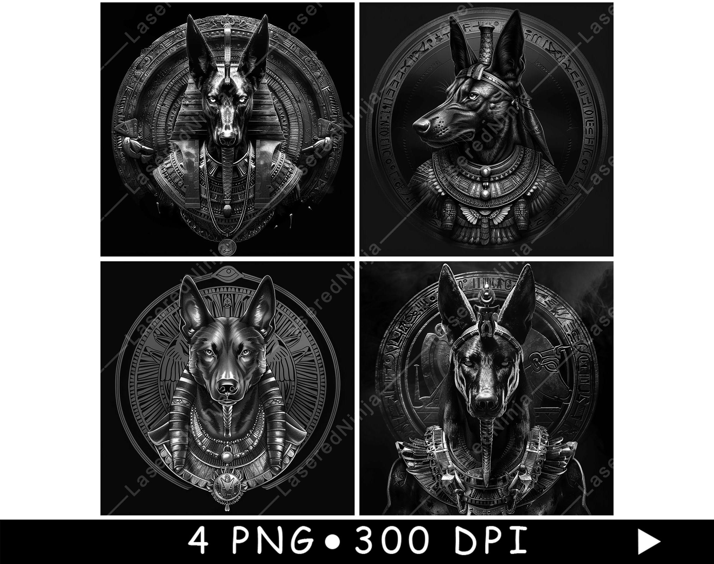 Anubis Head Egyptian Jackal Ancient God Black White PNG Bundle