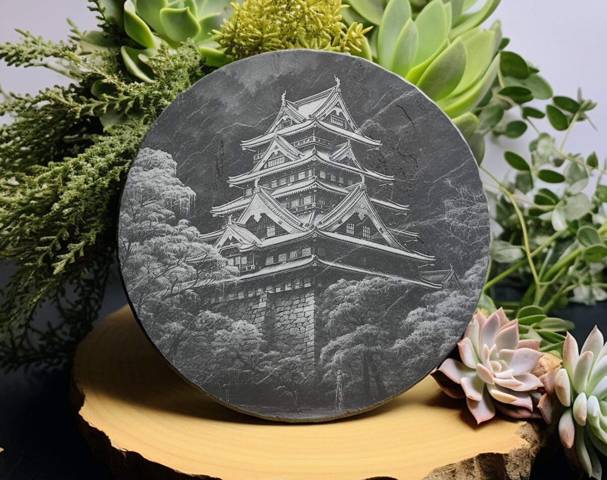 Osaka Japanese Castle Temple Palace Azuchi Asia Laser PNG Slate Coaster ...