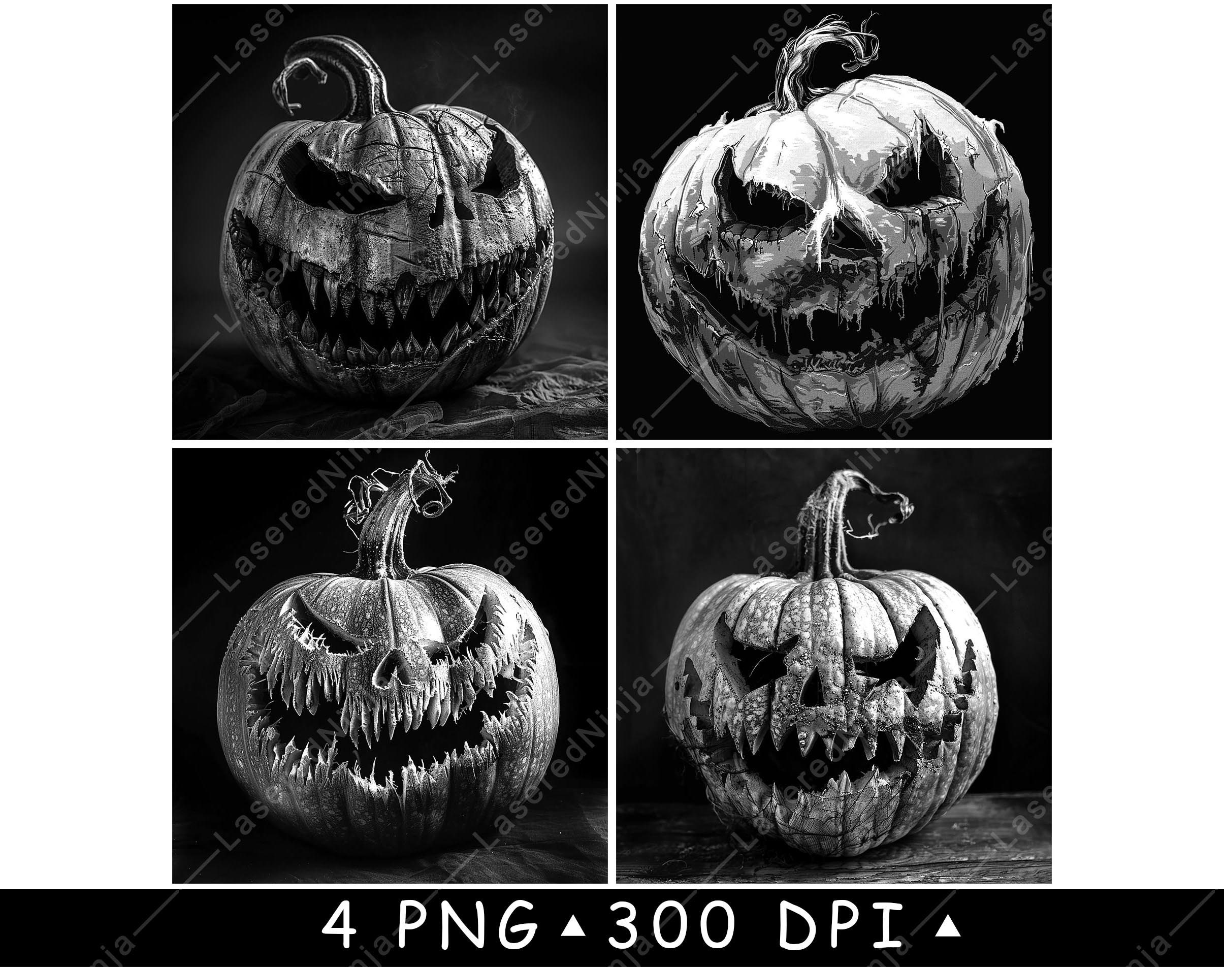 Evil Jack O Lantern Pumpkin Set Spooky Carved Face High Contrast