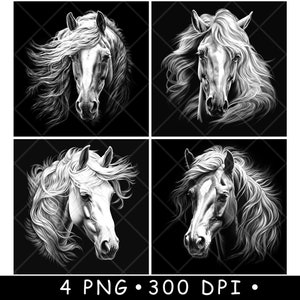 Tête de cheval Arabian Mustang Portrait étalon visage équin fichier laser sous-bock graver en niveaux de gris ardoise Image PNG graver noir blanc gravure CO2 Cnc