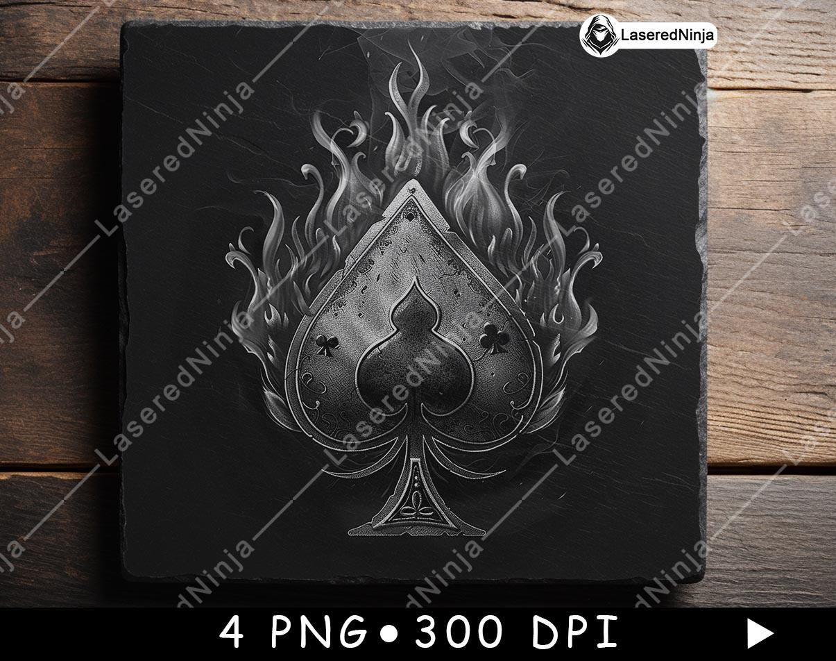 Flaming Spade Symbol Art - Black and White Spade Designs for Laser
