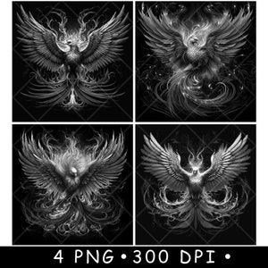 Phoenix Vuurvogel Mythe Legende Wezen Vlam Scène Onderzetter Laserbestand Leisteen Etsen Graveren Zwart Wit PNG, afbeeldingen, Glowforge, LightBurn, CO2,Cnc