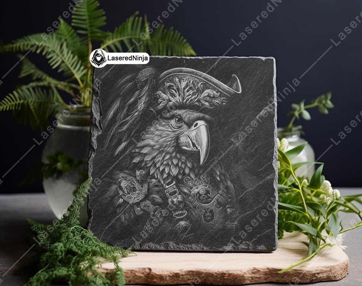 Pirate Parrot Designs in Black and White Digital Bird Character Art for ...