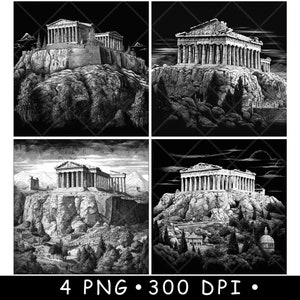 Parthénon antique acropole Athènes colonnes grecques monument fichier laser sous-bock graver en niveaux de gris ardoise image PNG graver noir blanc gravure CO2 Cnc