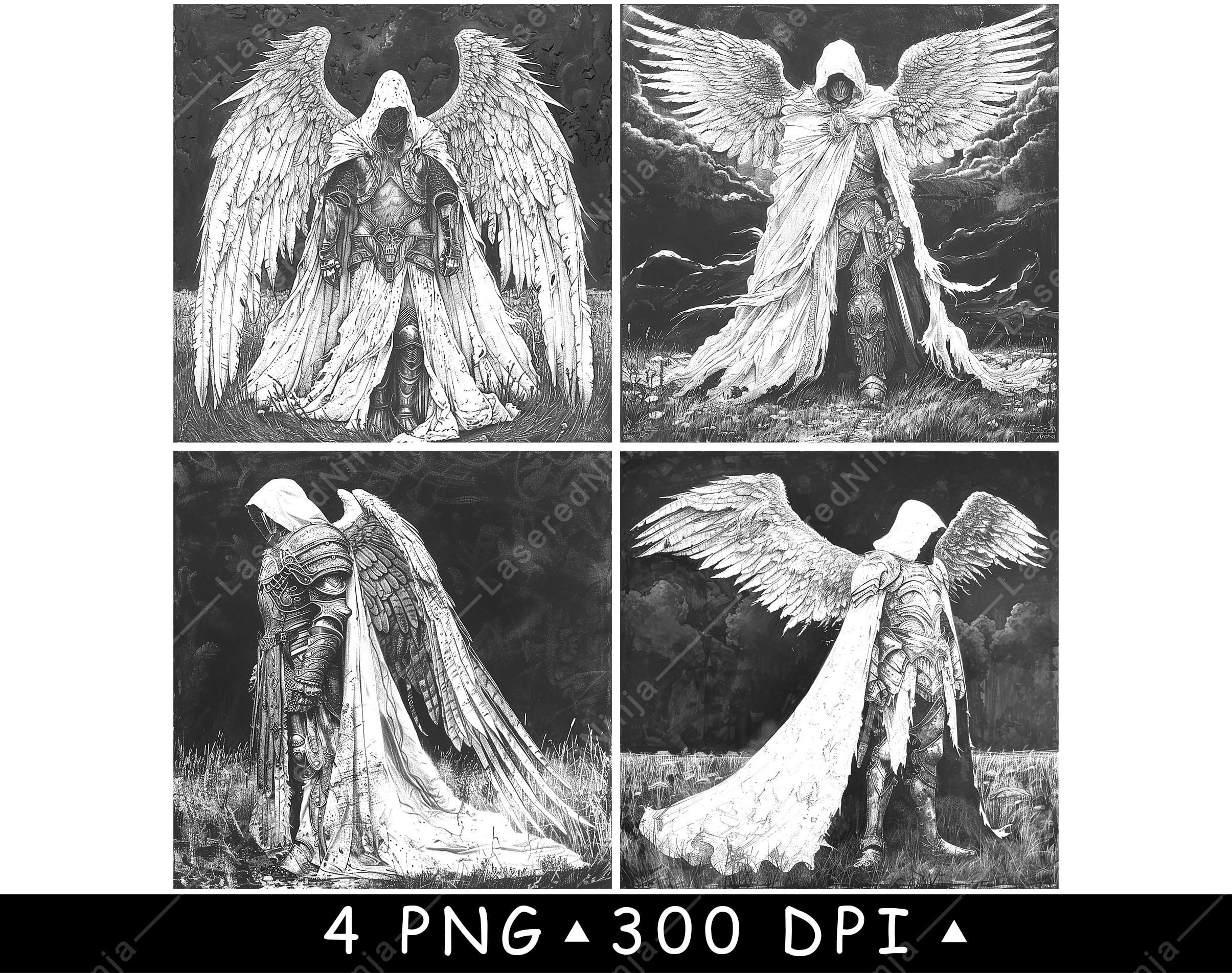 装甲天使の草原フード付き大天使守護聖なるレーザーファイルコースター焼き付けグレースケールスレートPNG画像彫刻黒白エッチングCO2 CNC -  Etsy 日本