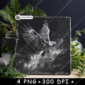 Weißkopfseeadler Fliegender Raubvogel Wildtier Raubtier Jäger Laser Untersetzer Brennen Graustufen Schiefer PNG Bild Gravieren Schwarz Weiß Etch CO2 Cnc