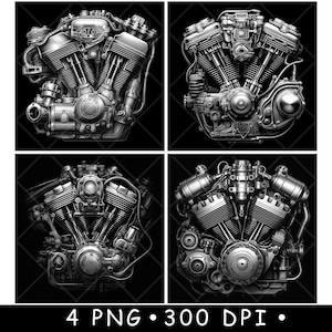 V-motor Motor Tweeling Twee grote fietscilinder V8-onderdeel Krachtlaserbestand Coaster Burn Grijstinten leisteen PNG-afbeelding Graveren Zwart Wit Etsen CO2 Cnc