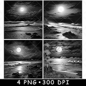 Küstenszene Strand Ozeanwellen Horizont Rocky Seaside Laser Untersetzer Brennen Graustufen Schiefer PNG Bild Gravieren Schwarz Weiß Etch CO2 Cnc