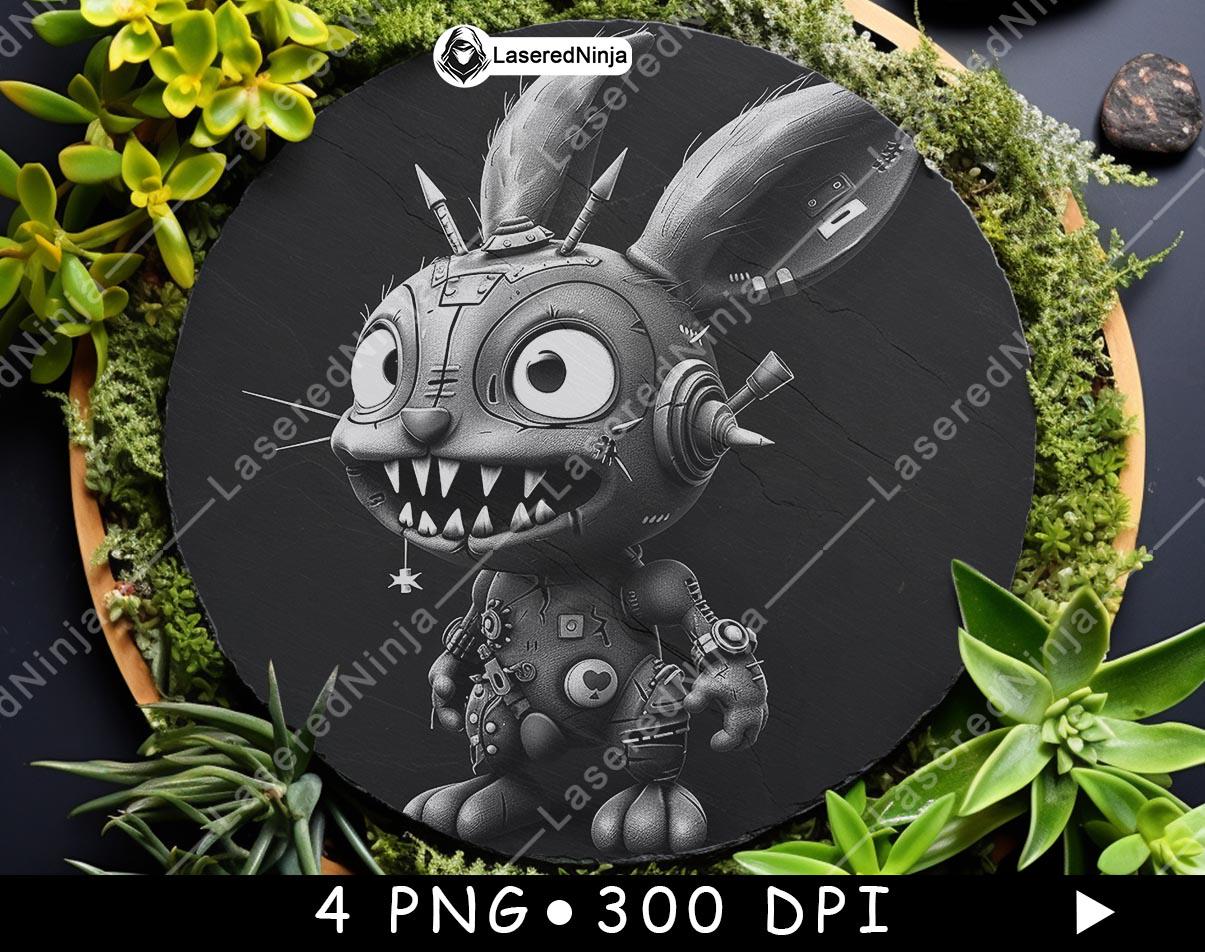 Creepy Robot Bunny Gothic Toy Black White Cyber Animal Design Dark ...
