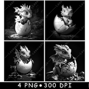 Lindo bebé huevo de dragón, criatura mítica, cría, fantasía, archivo láser, posavasos, quemar, escala de grises, pizarra, imagen PNG, grabar, blanco y negro, grabado, CO2, CNC
