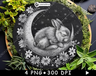 P.Rabbit moon OC ラビットムーン　オリジナルクローン Moon Rabbit Flower Grayscale Bundle Laser Engraving Celestial
