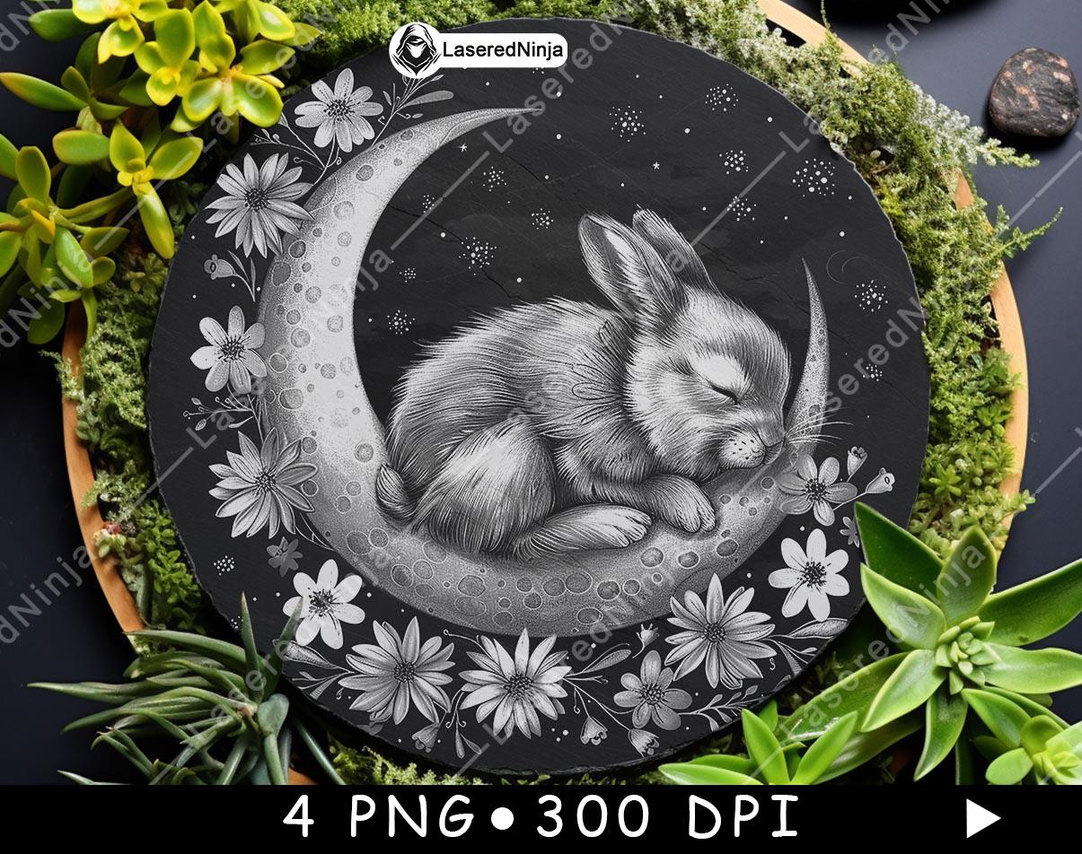 Moon Rabbit Flower Grayscale Bundle Laser Engraving Celestial