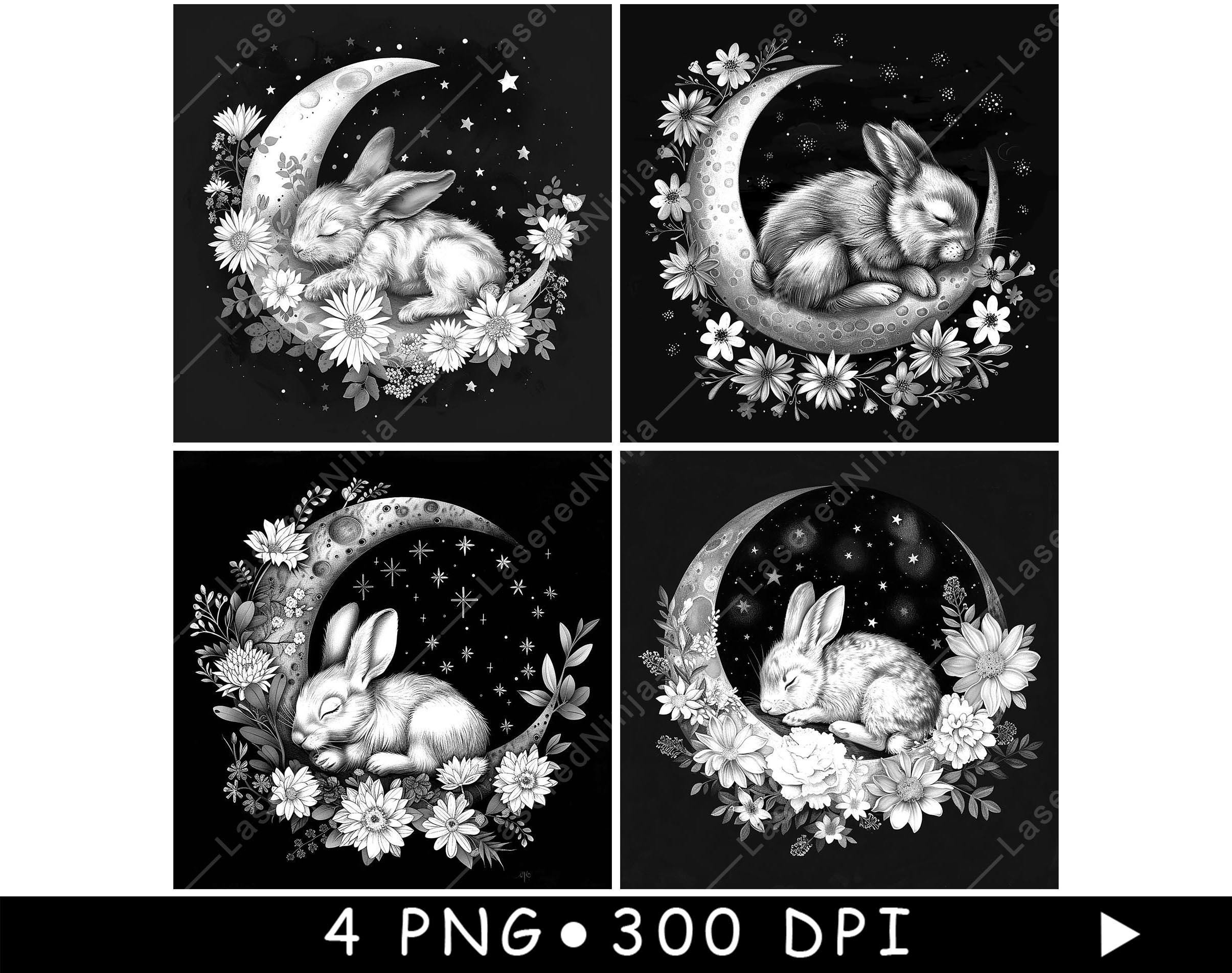 Moon Rabbit Flower Grayscale Bundle Laser Engraving Celestial