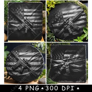 Rifle AR-15 Bandeira Americana Arma de Fogo Arma de Fogo Arma Militar Arquivo Laser Coaster Queimar Escala de Cinza Ardósia Imagem PNG Gravar Preto Branco Gravar CO2 CNC