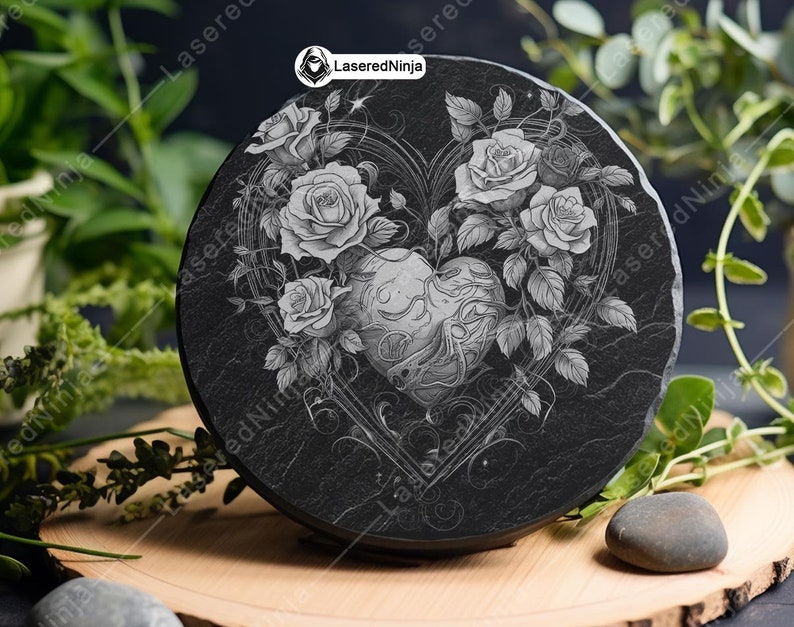 Floral Heart Rose Bundle Black and White Ornate Designs With Roses ...
