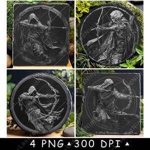 Sensenmann Skelett Bogen Bogenschütze Pfeil Letal Death Horror Laser File Coaster Brennen Graustufen Schiefer PNG Bild Gravieren Schwarz Weiß Etch CO2 Cnc