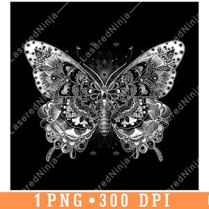 Schmetterling Mandala Geometrisches Muster Geflügeltes Insekt Laser Untersetzer Brennen Graustufen Schiefer PNG Bild Gravieren Schwarz Weiß Etch CO2 Cnc