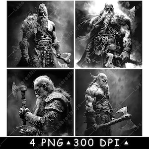 Viking Axe Warrior Norse Berserker Battle Black White PNG Bundle Laser Engraving Design Print