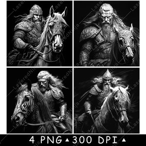 Wikinger Pferd Mittelalter Krieger Reiter Nordic Reiter Held Laser Untersetzer Brennen Graustufen Schiefer PNG Bild Gravieren Schwarz Weiß Etch CO2 Cnc