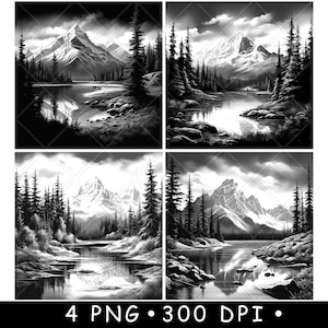 Jasper Park Gletsjer Bergtoppen Canada Alpine Woud Laserbestand Onderzetter branden grijstinten leisteen PNG-afbeelding graveren zwart wit etsen CO2 CNC