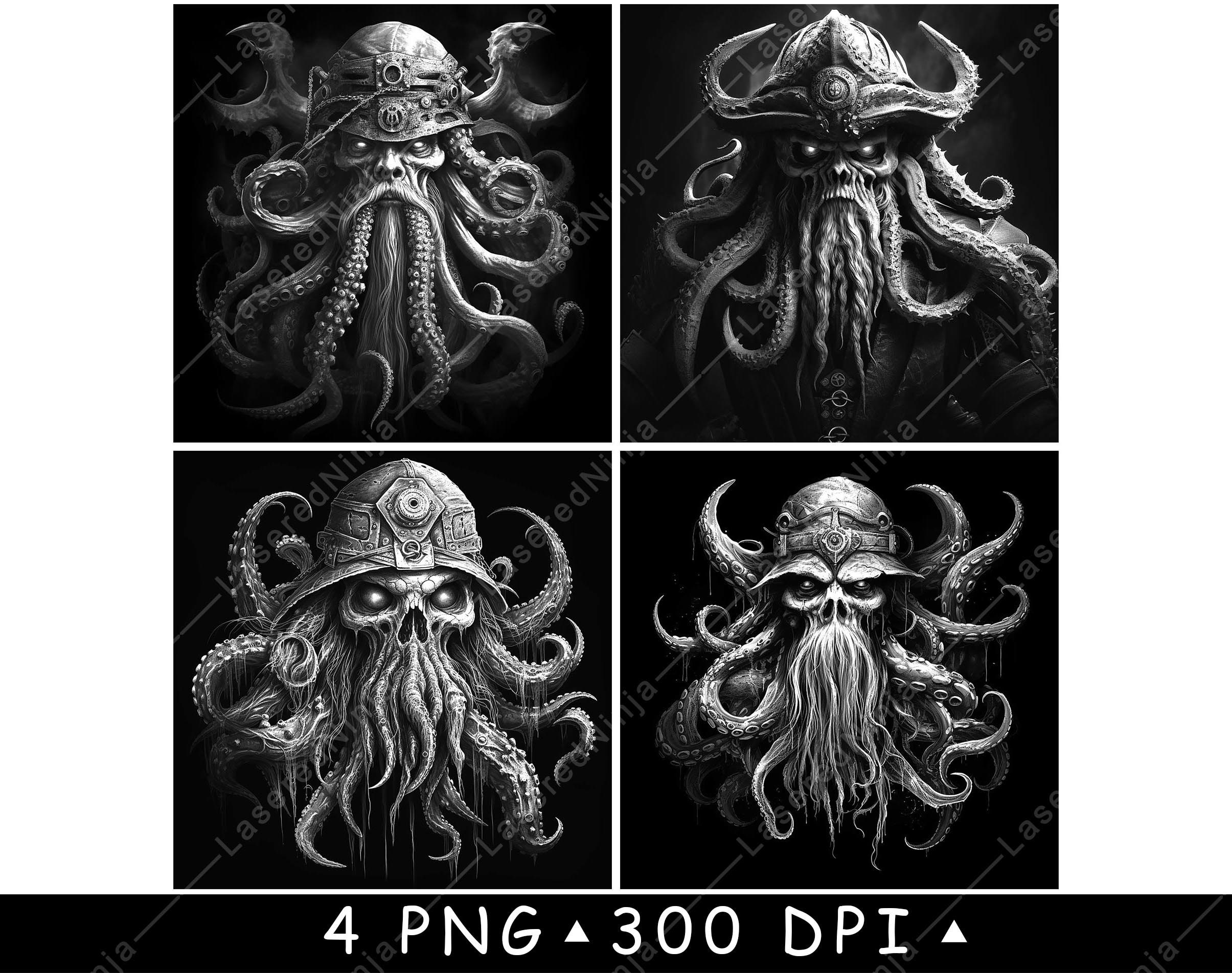 Pirate Octopus Captain With Tentacle Beard, Nautical Sea Monster