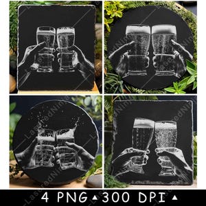 Glas Toast Bier Viering Alcoholfeest Drankje Drinken Laserbestand Onderzetter Branden Grijstinten leisteen PNG-afbeelding Graveren Zwart Wit Etsen CO2 CNC