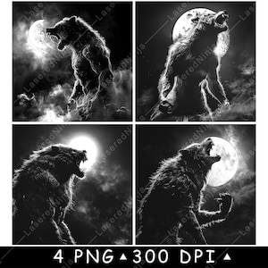 Hombre lobo aullando, licántropo, Halloween, gótico, monstruo, archivo láser, posavasos, quemar, escala de grises, pizarra, imagen PNG, grabar, blanco y negro, grabado, CO2, CNC