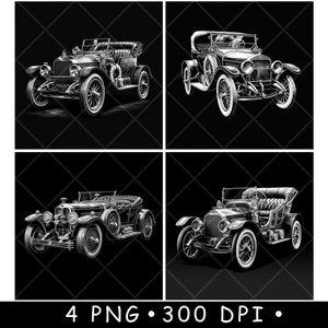 Automobile d'epoca Auto Vecchio veicolo Classico Antico Ruote Laser File Coaster Brucia Scala di grigi Ardesia PNG Immagine Incisione Nero Bianco Incisione CO2 Cnc