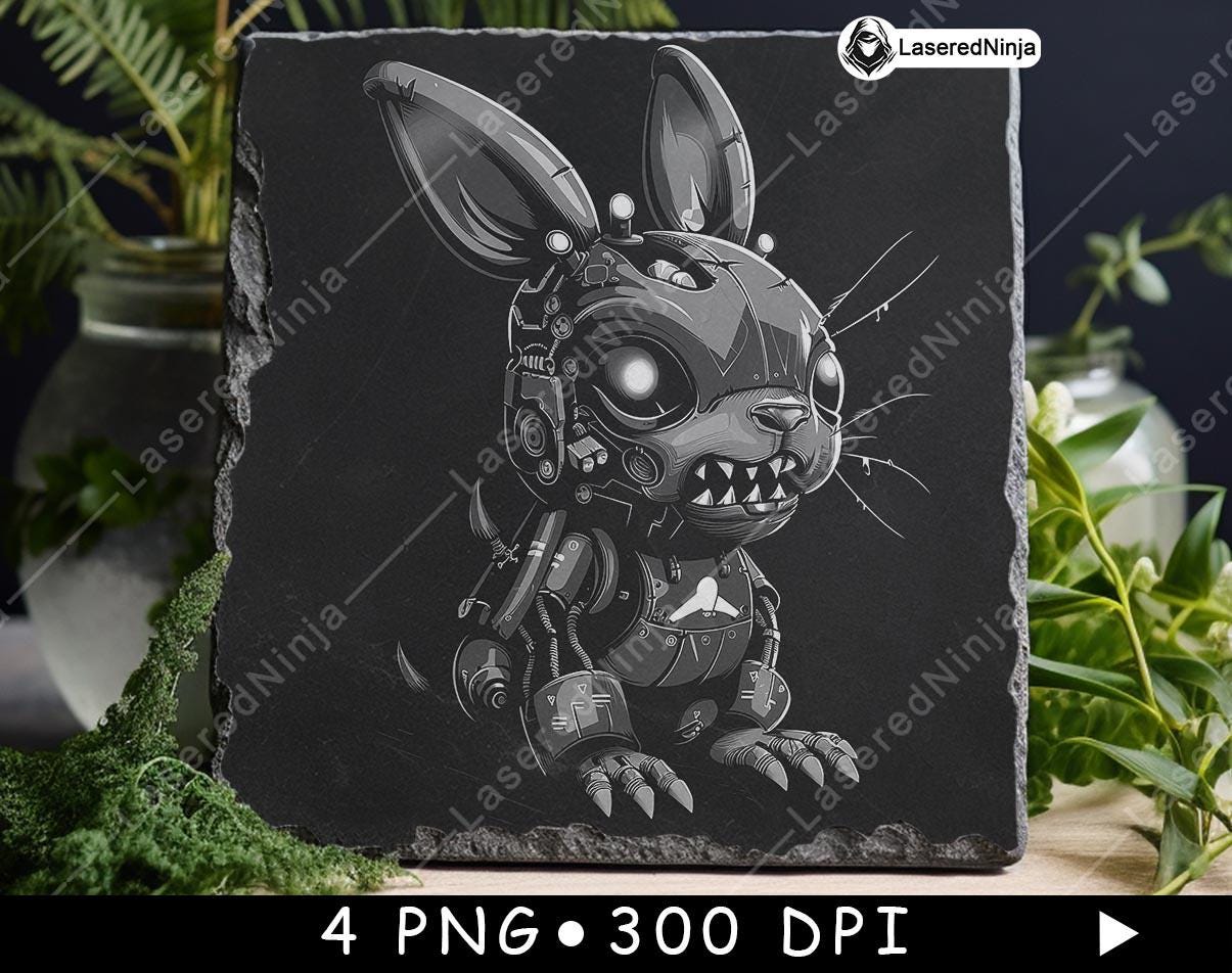 Scary Robot Rabbit Creepy Robot Bunny Gothic Toy Black White Cyber Animal Design Dark ...