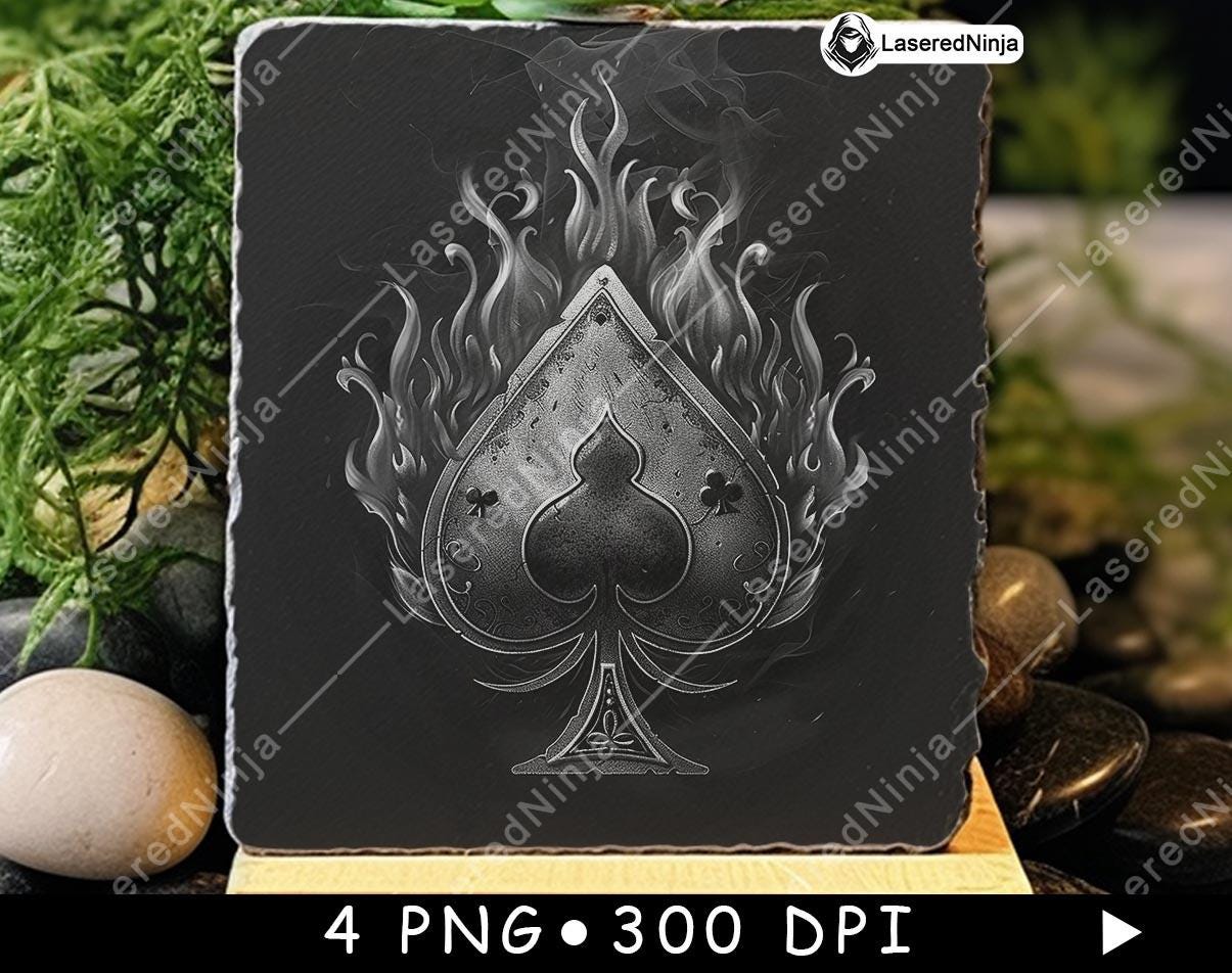 Flaming Spade Symbol Art - Black and White Spade Designs for Laser