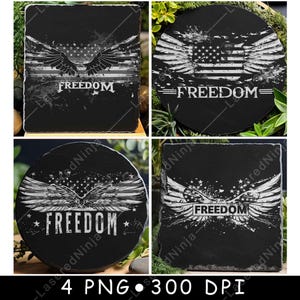 Bandeira Americana Asas de Águia Liberdade Nacional Exército dos EUA Forças Laser Arquivo Coaster Queimar Tons de Cinza Ardósia Imagem PNG Gravar Preto Branco Gravar CO2 Cnc