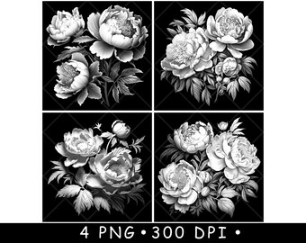 Peony Flower Bouquet Laser Engraving Bundle Botanical Blossom Leaf Designs for Floral Craft Projects