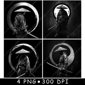 Japan Samurai Asian Katana Warrior Ancient Assassin Enso Laser File Coaster Burn Grayscale Slate PNG Image Engrave Black White Etch CO2 Cnc