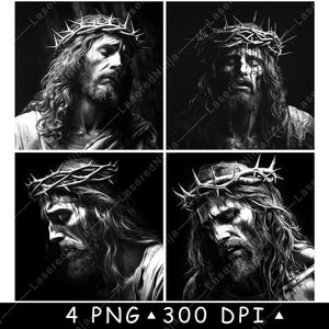 Jezus Christus Gezicht Kroon Doornen Onderzetter Verlosser Zoon God Bidden Laserbestand Leisteen Etsen Graveren Zwart Wit PNG, afbeeldingen, Glowforge, LightBurn, CO2,Cnc