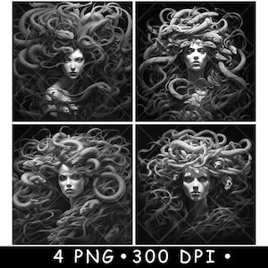Medusa Serpent Hair Gorgon Snake Queen Statue Greek Myth Laser File Coaster Burn Grayscale Slate PNG Image Engrave Black White Etch CO2 Cnc