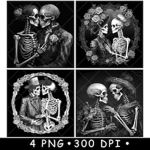 Skeleton Couple Romantic Bride Groom Skull Horror Wedding Laser File Coaster Burn Grayscale Slate PNG Image Engrave Black White Etch CO2 Cnc