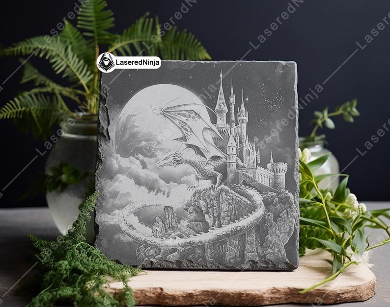 Fantasy Dragon Flying Around Castle Under Full Moon With Mountain ...