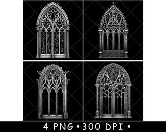 Gothic Cathedral Window Set Pointed Arch Tracery Medieval Church Design Laser Engraving Art Print