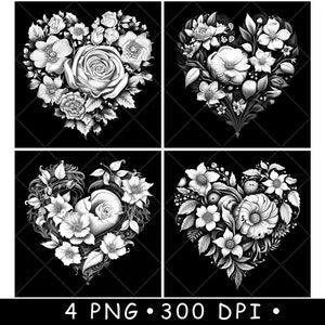 Buquê de flores em forma de coração, decoração de buquê floral, presente de amor, arquivo a laser, porta-copos, queimar, escala de cinza, ardósia, imagem PNG, gravar, preto, branco, gravar, CO2, CNC