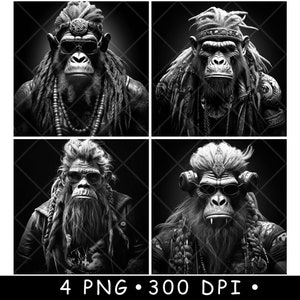 Affe Rapper Gorilla Silberrücken Primate Rockstar Rasta Art Laser Untersetzer Brennen Graustufen Schiefer PNG Bild gravieren schwarz weiß Etch CO2 Cnc