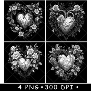 Corazón y rosas, flores florales, raíces, amor, San Valentín, ornamentado, archivo láser, posavasos, quemar, escala de grises, pizarra, imagen PNG, grabar, negro, blanco, grabado, CO2, CNC