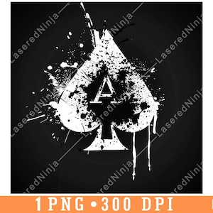 As de pique As de pique éclaboussures d'encre Poker Splash fichier laser abstrait sous-bock graver en niveaux de gris ardoise image PNG gravure noir blanc gravure CO2 Cnc