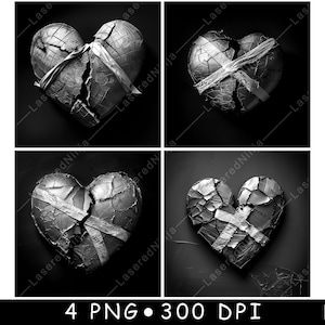 Gebrochenes Herz Bandage Crack emotional Fragile Heilung Laser-Datei-Untersetzer Brennen Graustufen Schiefer PNG Bild gravieren schwarz weiß Etch CO2 Cnc