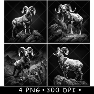 Ariete, pecora delle Montagne Rocciose, scalatore di montagne, capra selvatica, stambecco, laser PNG, ardesia, sottobicchiere, incisione, bruciatura del legno, nero, bianco, CNC, Glowforge, LightBurn, diodo CO2, xtool