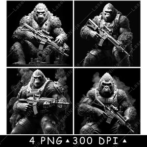 Tactical Gorilla Soldier Laser Armed Silverback Commando Military Rifle Primate Laser Engraving PNG Design