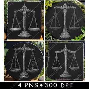 Scales of Justice Balans Wet Eerlijkheid Juridisch Rechtszaal Laserbestand Onderzetter Branden grijstinten leisteen PNG-afbeelding Graveren Zwart Wit Etsen CO2 CNC