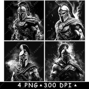 Guerrier spartiate combattant gladiateur grec armure hommes soldat montagnes russes gravure laser en niveaux de gris image PNG graver noir blanc fichier ardoise gravure CO2 Cnc
