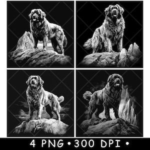 Leon Berger Große Hunde Wachhund Bergwelpe Laser Untersetzer Brennen Graustufen Schiefer PNG Bild Gravieren Schwarz Weiß Etch CO2 Cnc