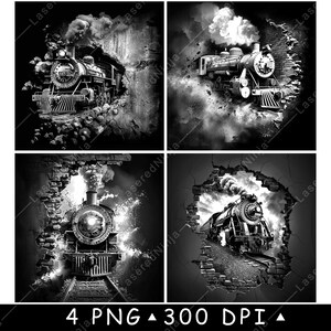 Steam Engine Train Locomotive Railway Tank Wagon Smoke Laser File Coaster Burn Grayscale Slate PNG Image Engrave Black White Etch CO2 Cnc